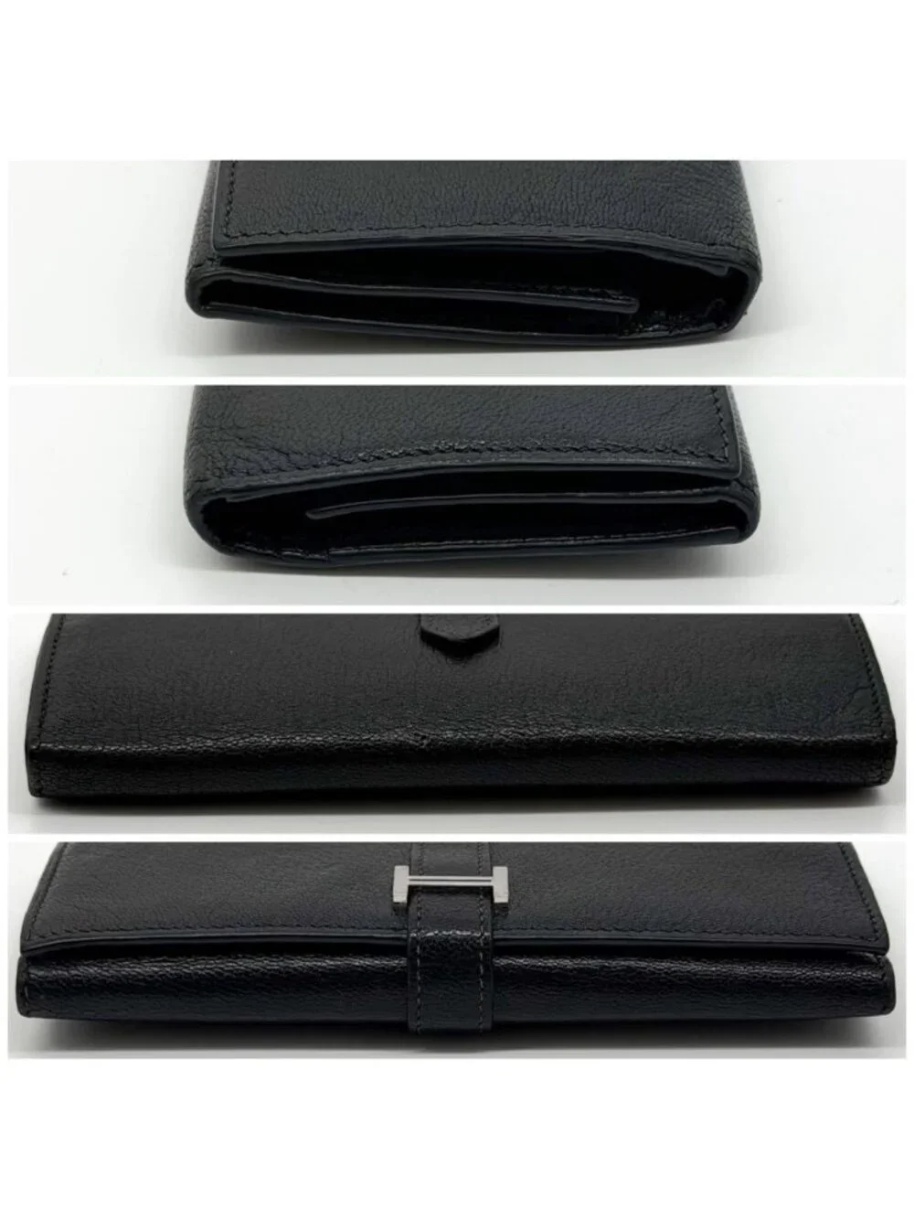Hermes Bearn Dupri Chevre Trifold Wallet Black